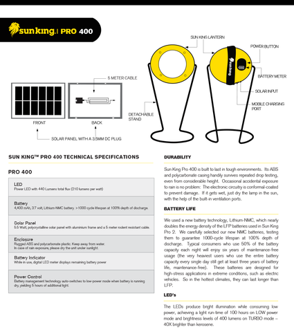 Sun King Pro 400 - Solar Powered Light